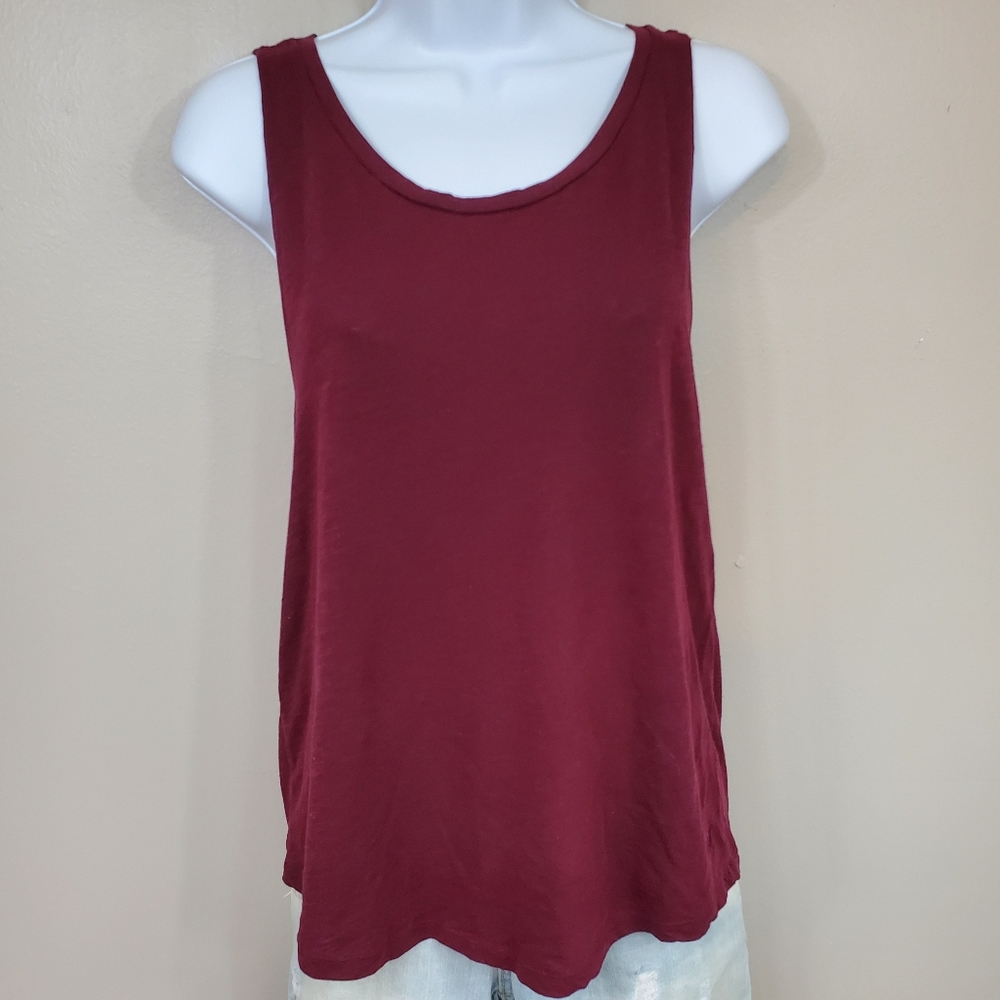 PINK Women's Maroon Tank With Raw Edge Cutout Arm Holes